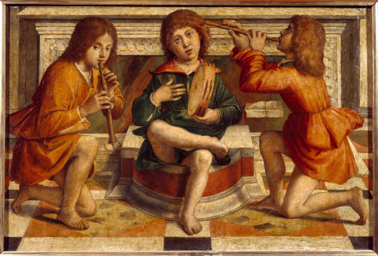 Üç Melek Müzisyen Bartolomeo Montagna (1450-1523) tarafından Tablo 16. yüzyıl Güneşi. 0,47x0,7m Lyon, Musee des Beaux Arts by Bartolomeo Montagna