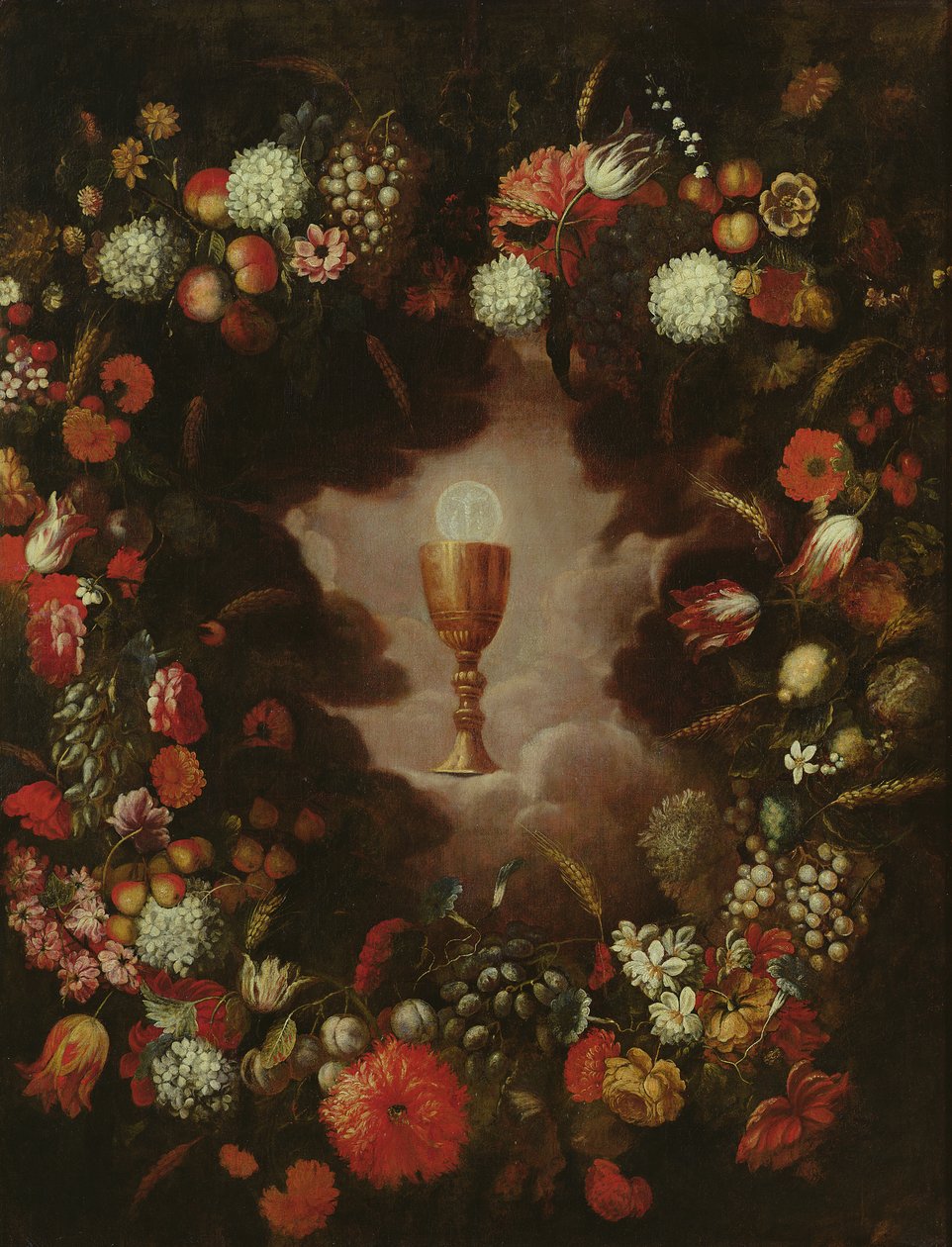 Çiçekler ve meyvelerle çevrili kadeh by Bartolomeo Perez