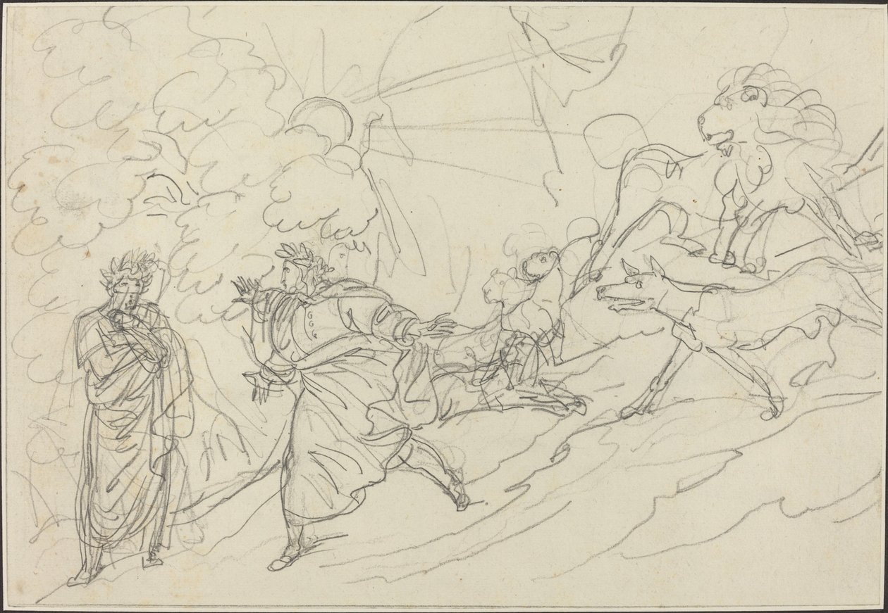 Dante Vahşi Canavarlardan Kaçar ve Virgil ile Tanışır by Bartolomeo Pinelli