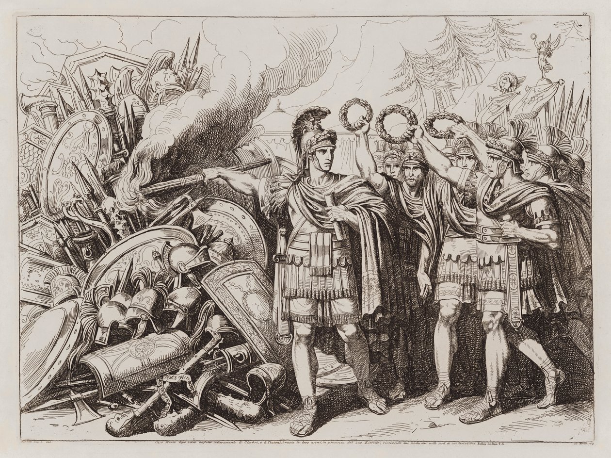 Gaius Marius Cimbri ve Teutonların silahlarını yaktı by Bartolomeo Pinelli