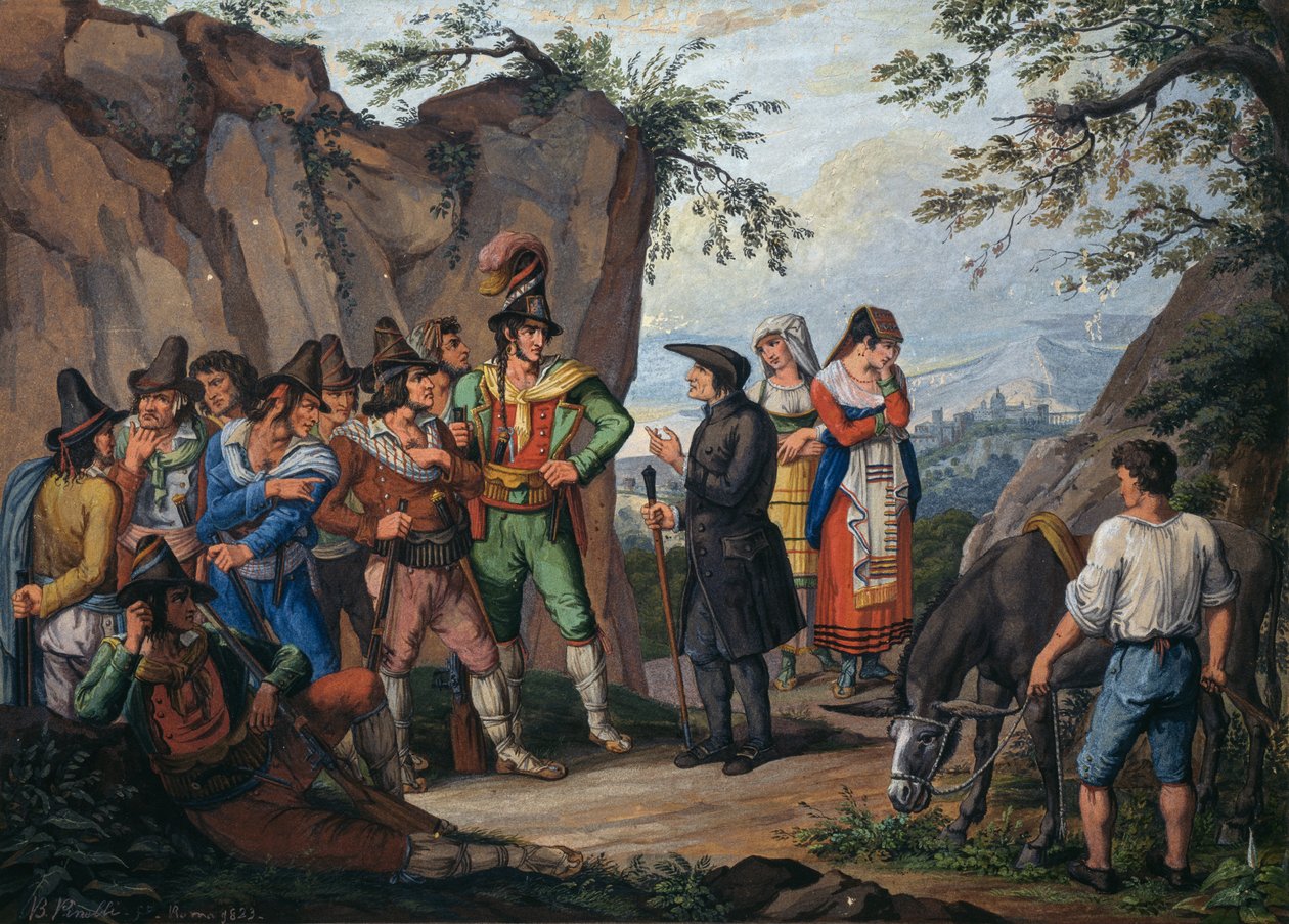Eşkıya Gasparone ve Başrahip Pellegrini arasında teslim olma müzakereleri by Bartolomeo Pinelli