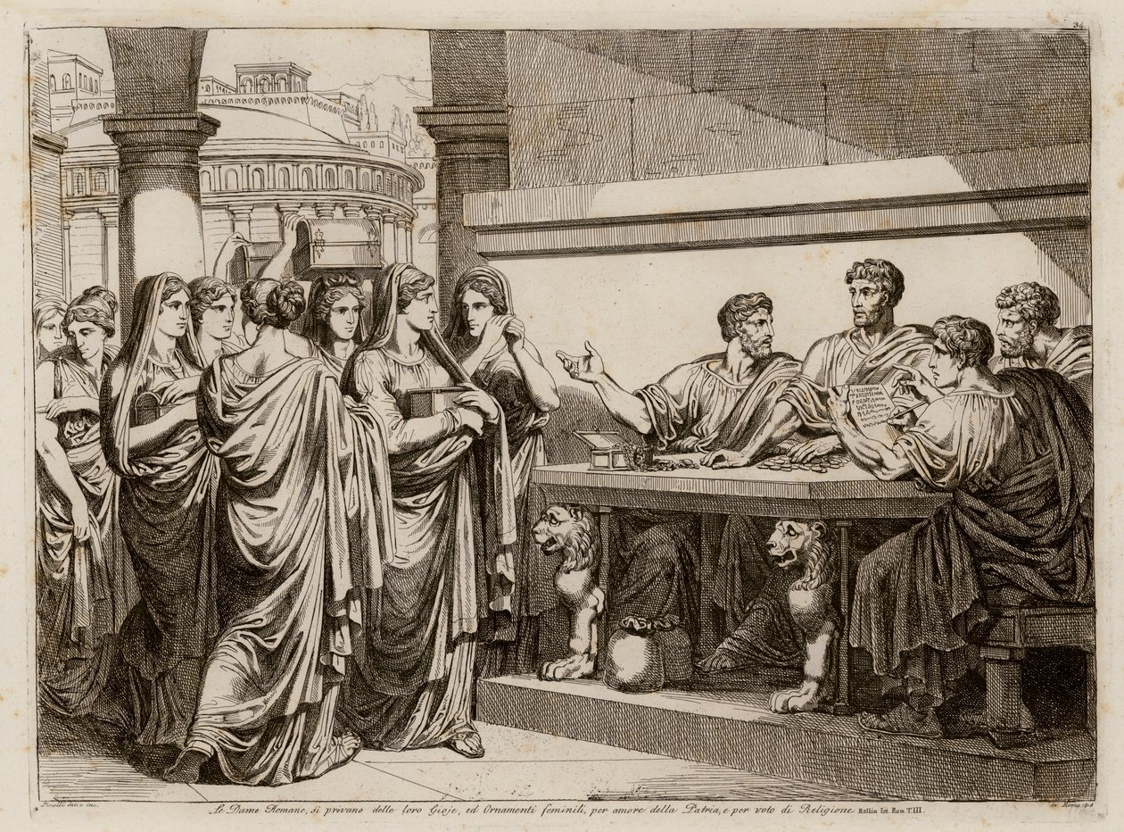 Roma kadınlarının kurban edilmesi (gravür) by Bartolomeo Pinelli
