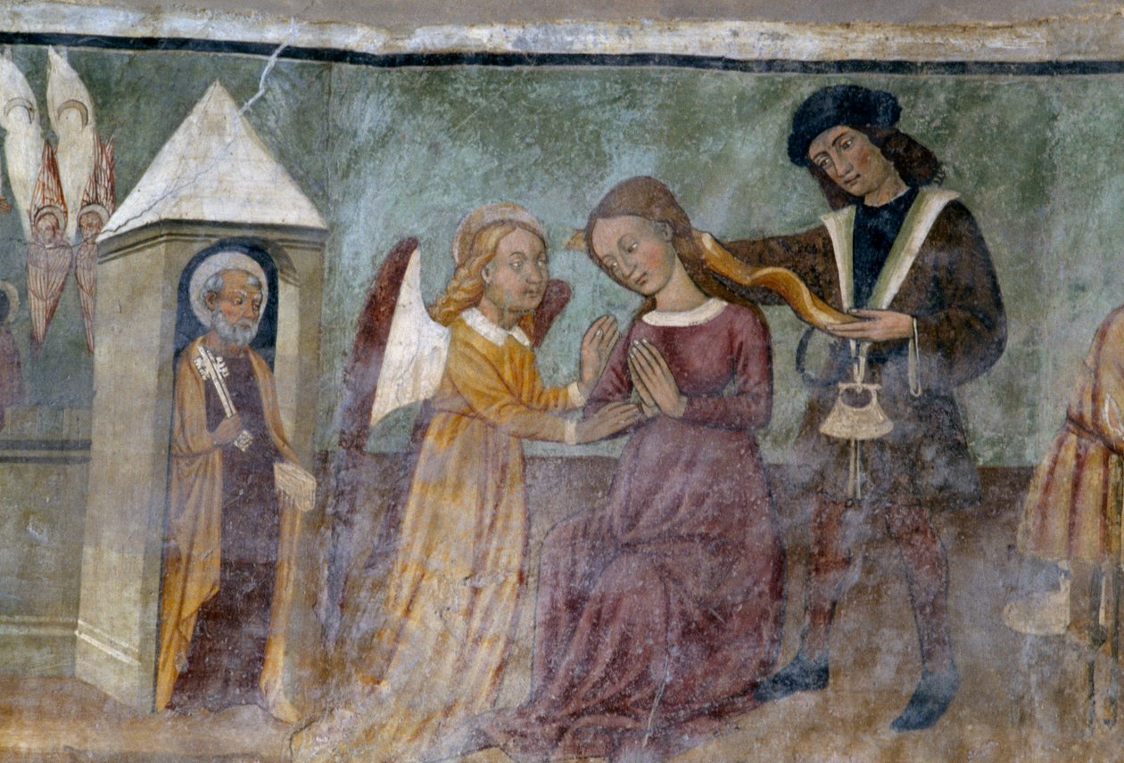 Alegorik Sahne, Bartolomeo Serra ve Sebastiano Serra, fresk, Aziz Stephen Şapeli, Giaglione, Piedmont, İtalya tarafından Kötülükler ve Erdemler Süvari Salonu