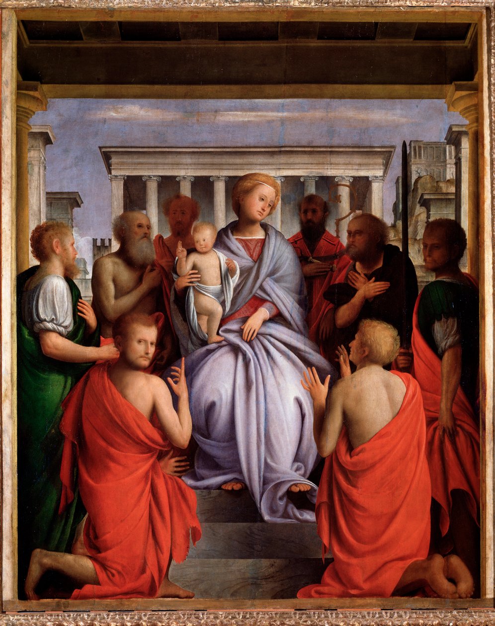 Madonna col Bambino e otto santi (Sekiz Azizli Bakire ve Çocuk, Sekiz Azizli Madonna ve Çocuk) Tablo Bartolommeo Suardi
