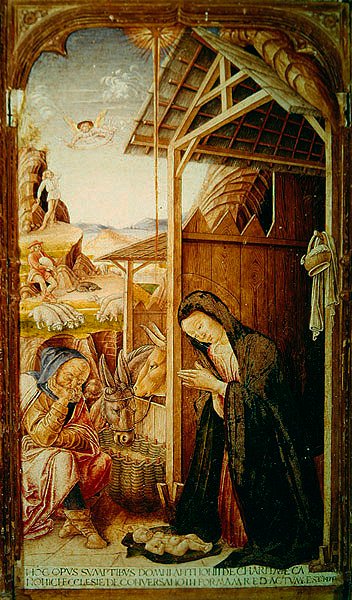 Doğuş Sahnesi, bir konuşma polipçisinden merkezi panel, 1475 (panelde tempera) by Bartolomeo Vivarini