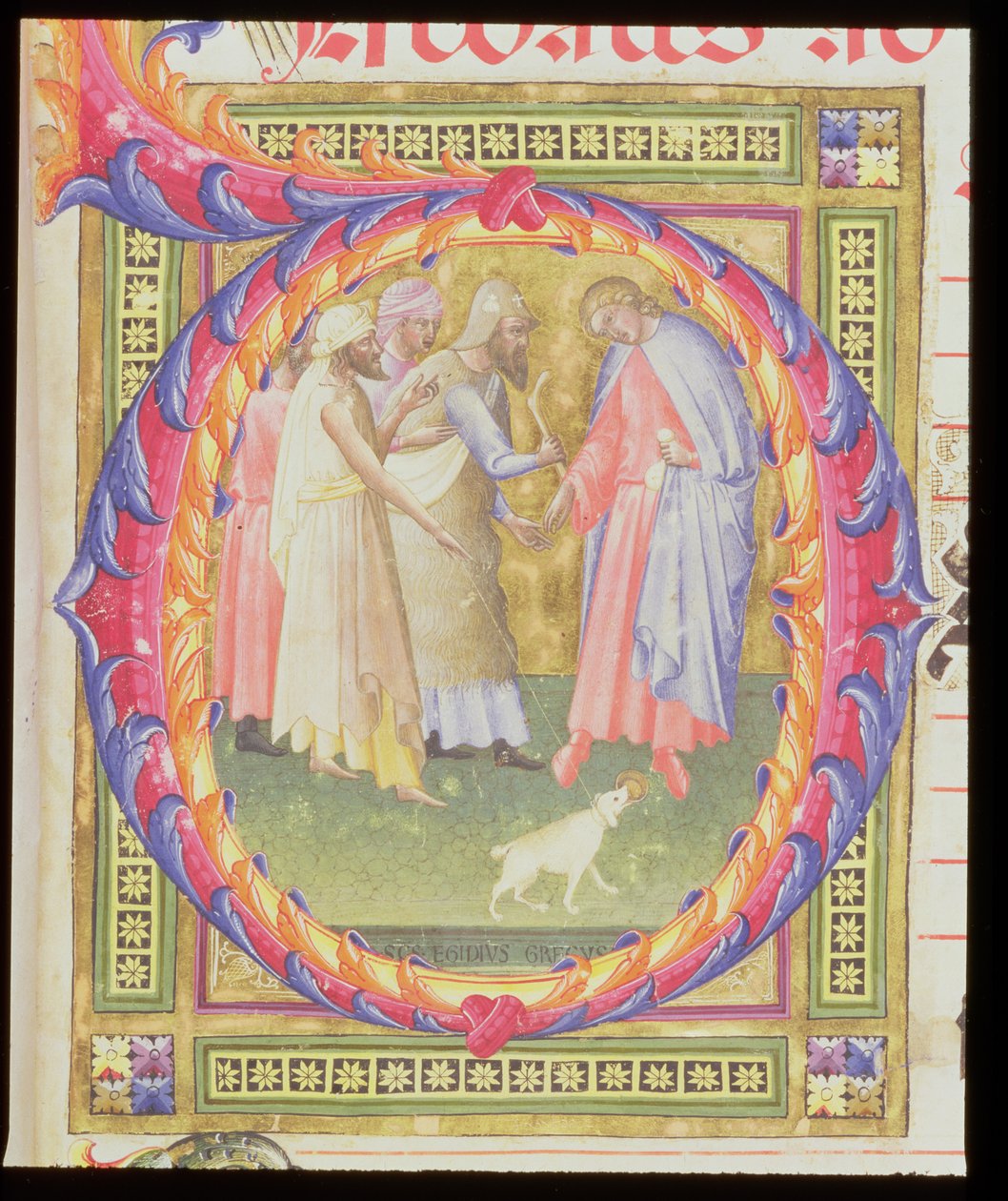 Ms 518 f.1r Tobias ve Meleği betimleyen tarihi ilk O by Bartolomeo di Frusino