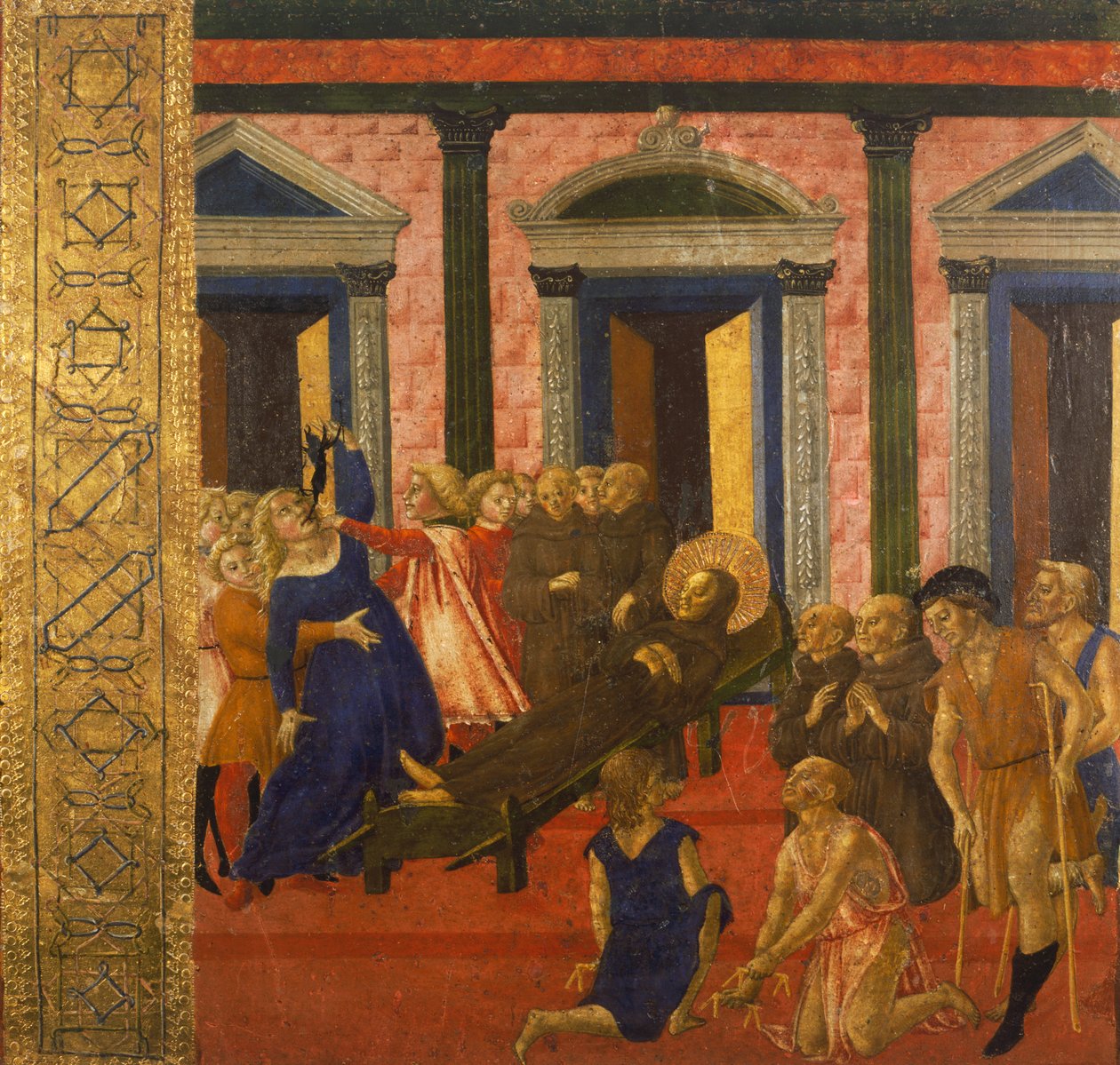 San Bernardino, ele geçirilmiş bir kadını kovuyor, Neroccio di Bartolomeo (1447-1500), tablo, Palazzo Pubblico (Halk Sarayı), Siena, İtalya. by Bartolomeo di Neroccio