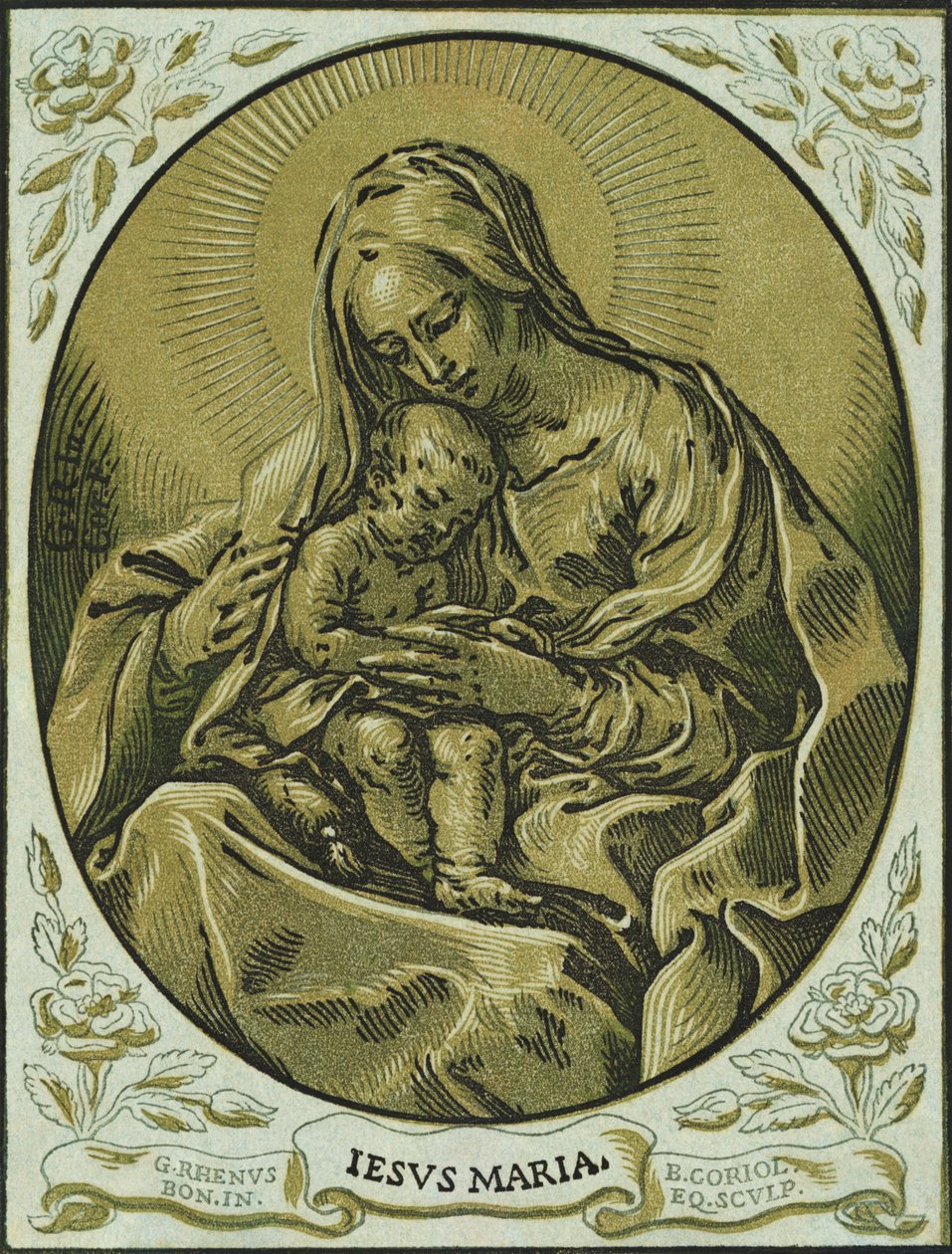 Madonna ve çocuk, chiaroscuro gravür, Bartolommeo Coriolano tarafından by Bartolommeo Coriolano