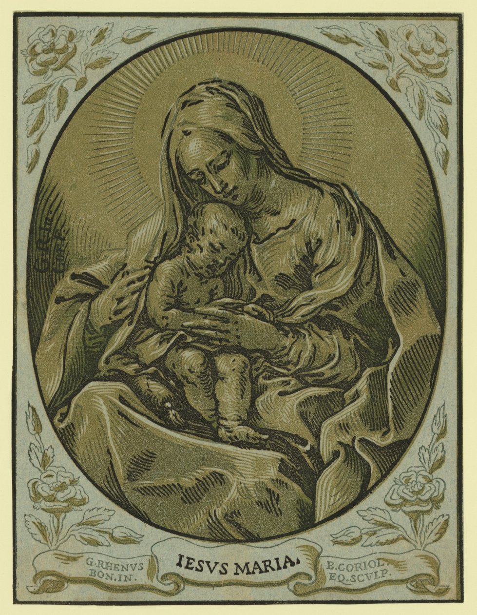 Madonna ve çocuk, chiaroscuro gravür, Bartolommeo Coriolano tarafından by Bartolommeo Coriolano
