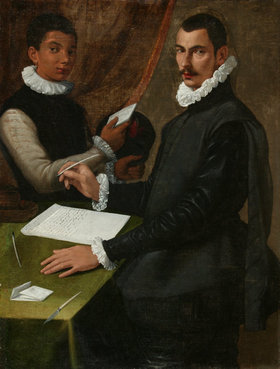 Bilinmeyen bir adam ve Hizmetkarının portresi by Bartolommeo (attr. to) Passerotti