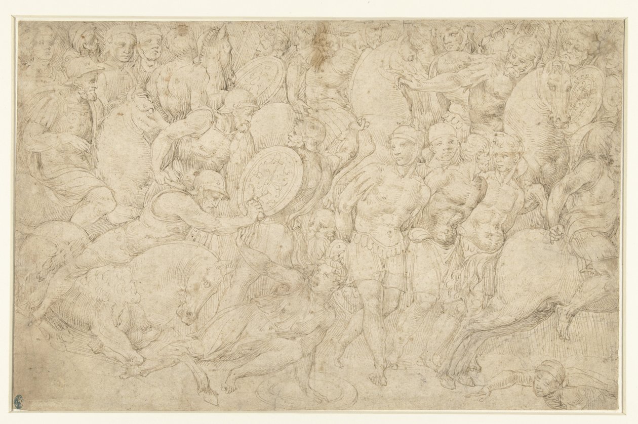 Süvari ve piyadeler ve mahkumların önderliği arasındaki savaş by Bartolommeo Neroni (attributed to)