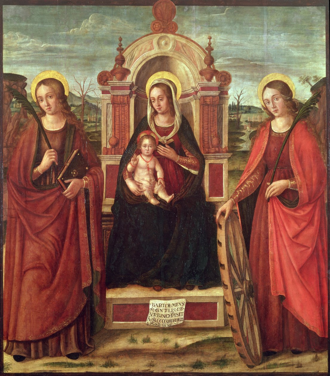 Madonna ve Çocuk, İskenderiyeli St. Catherine ve Kutsal Kadın Şehit ile Enthroned (panel) by Bartolommeo de Gentile de Urbino