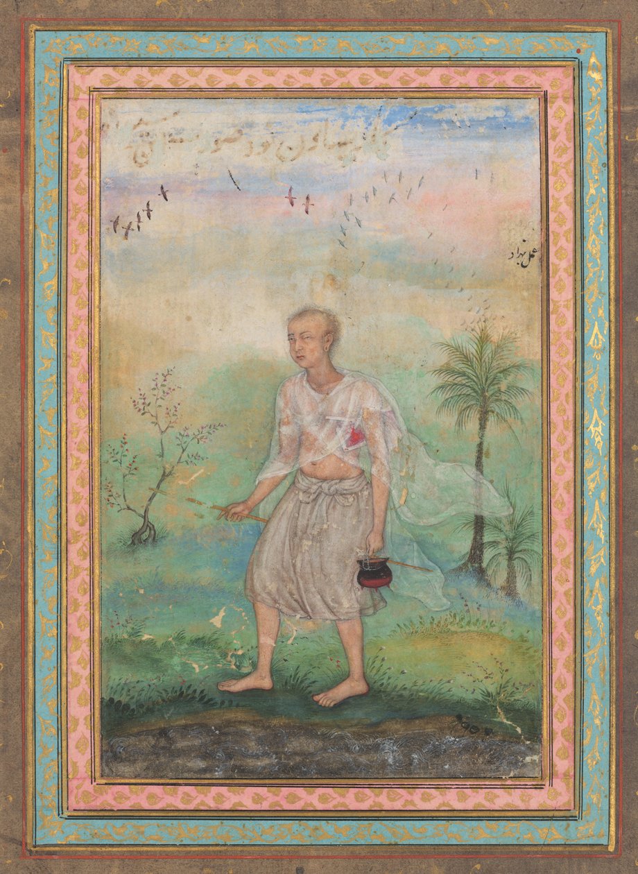 Jain Ascetic Nehir Kıyısında Yürüyüş by Basavana