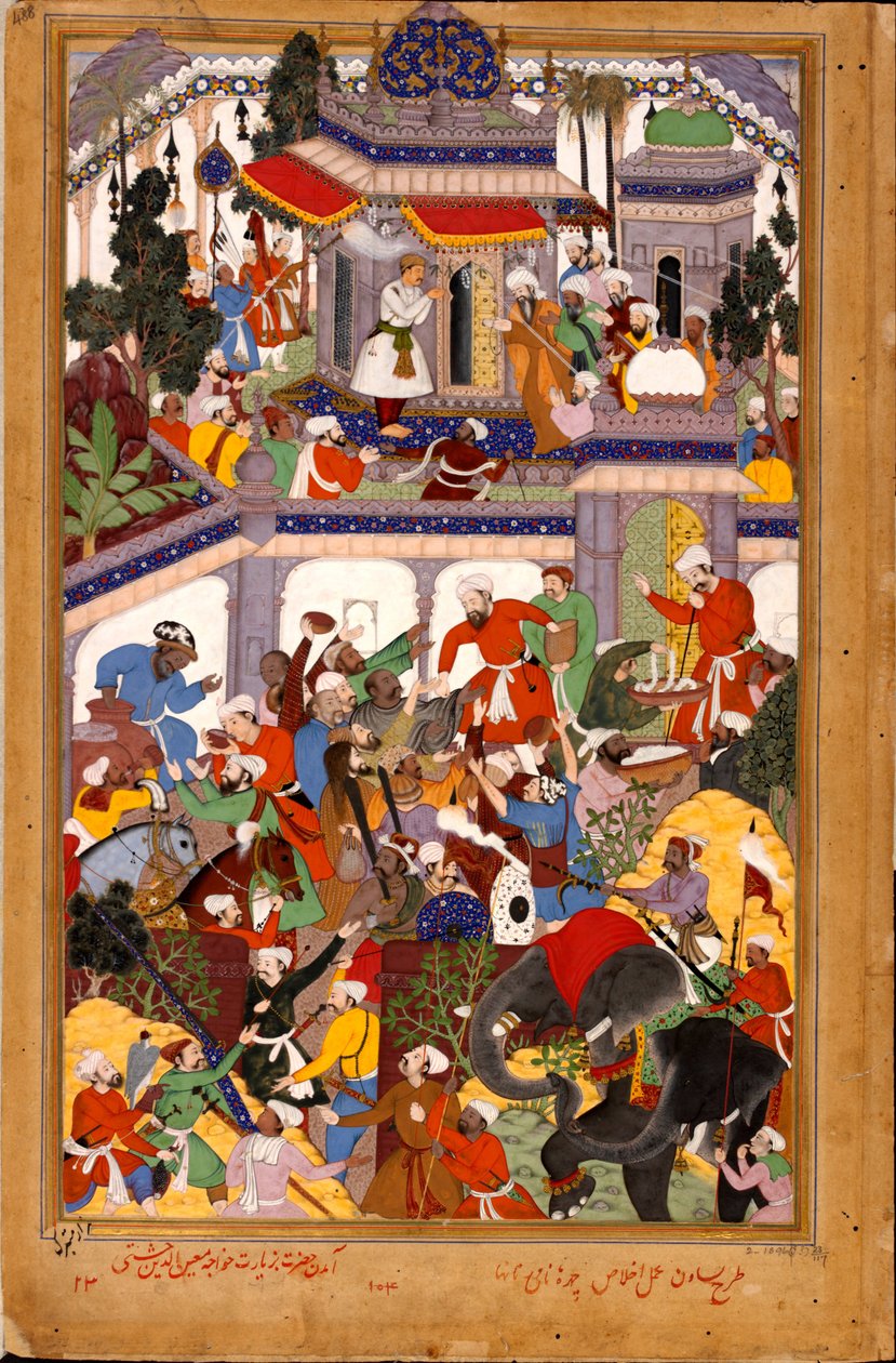 Ekber, 1590 civarında Ajmer'deki Khwajah Muin ad-Din Chishti'nin türbesini ziyaret ediyor by Basawan