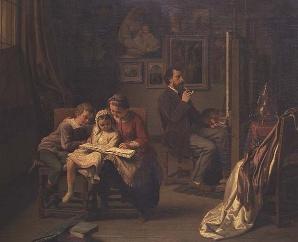 Sanatçı, stüdyosunda çocukları ile by Basile de Loose