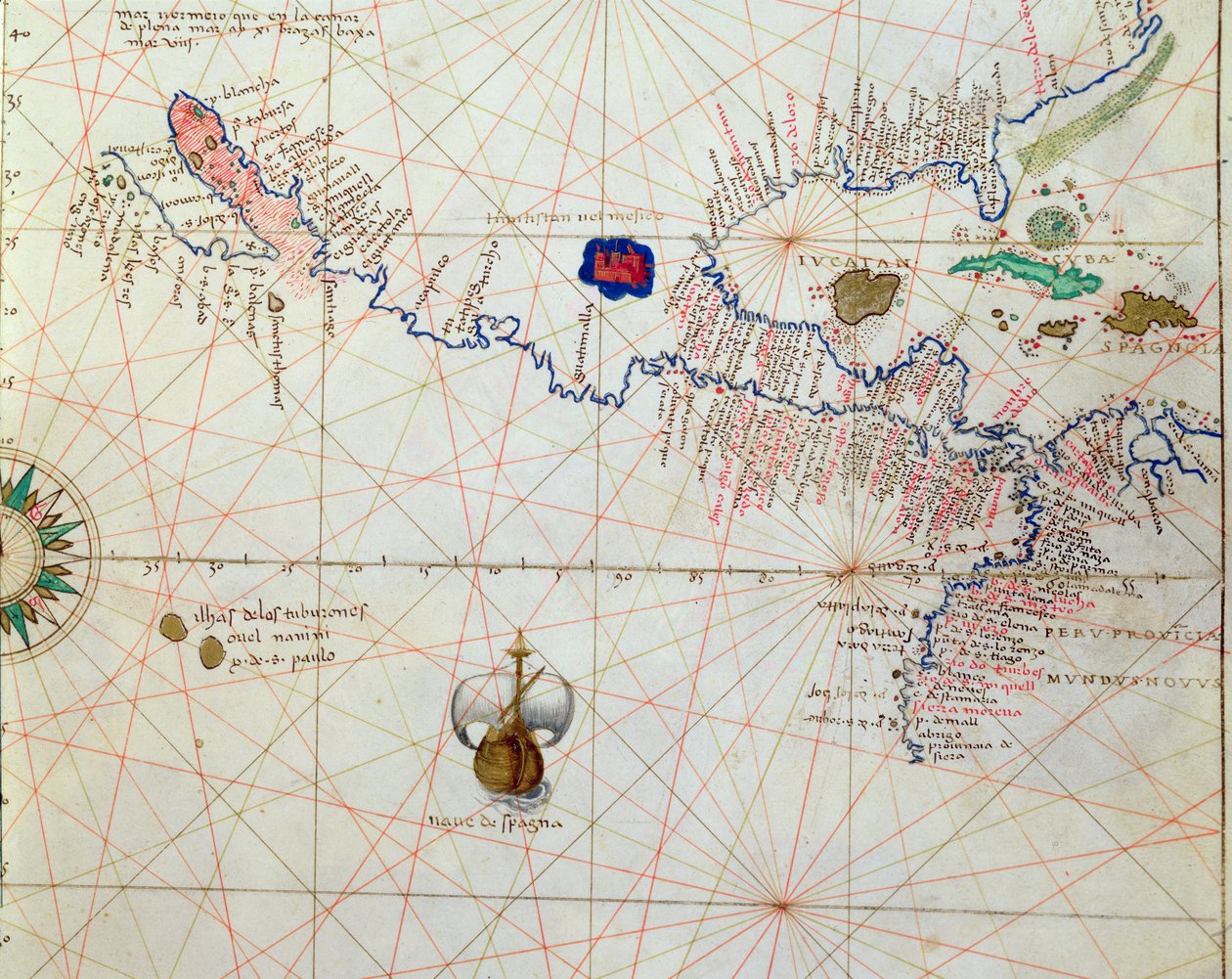 Orta Amerika, 33 Haritada bir Dünya Atlasından, Venedik, 1 Eylül 1553 (parşömen üzerine mürekkep) (330960