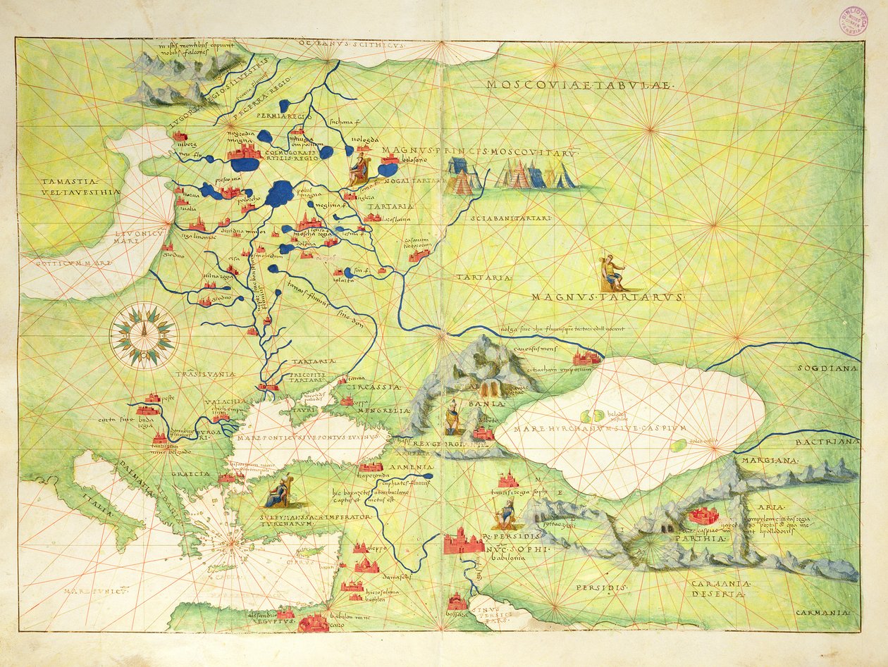 Avrupa ve Orta Asya, 33 Haritada bir Dünya Atlasından, Venedik, 1 Eylül 1553 (parşömen üzerine mürekkep) (ayrıca bkz. 330954) by Battista Agnese