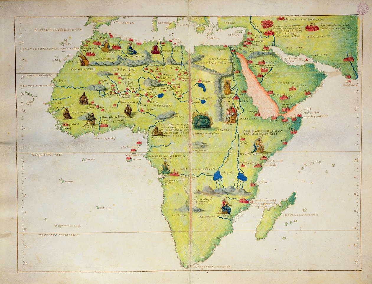 Afrika Kıtası, 33 Haritada Bir Dünya Atlasından, Venedik, 1 Eylül 1553 (parşömen üzerine mürekkep) (ayrıca bkz. 330947) by Battista Agnese