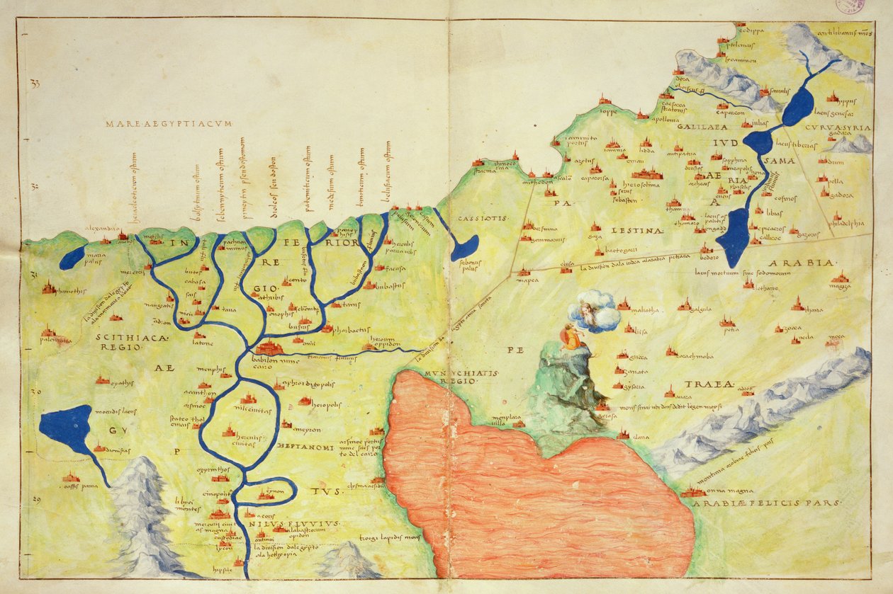 Orta Doğu, 33 Haritada Bir Dünya Atlasından, Venedik, 1 Eylül 1553 (parşömen üzerine mürekkep) (ayrıca bkz. 330964) by Battista Agnese