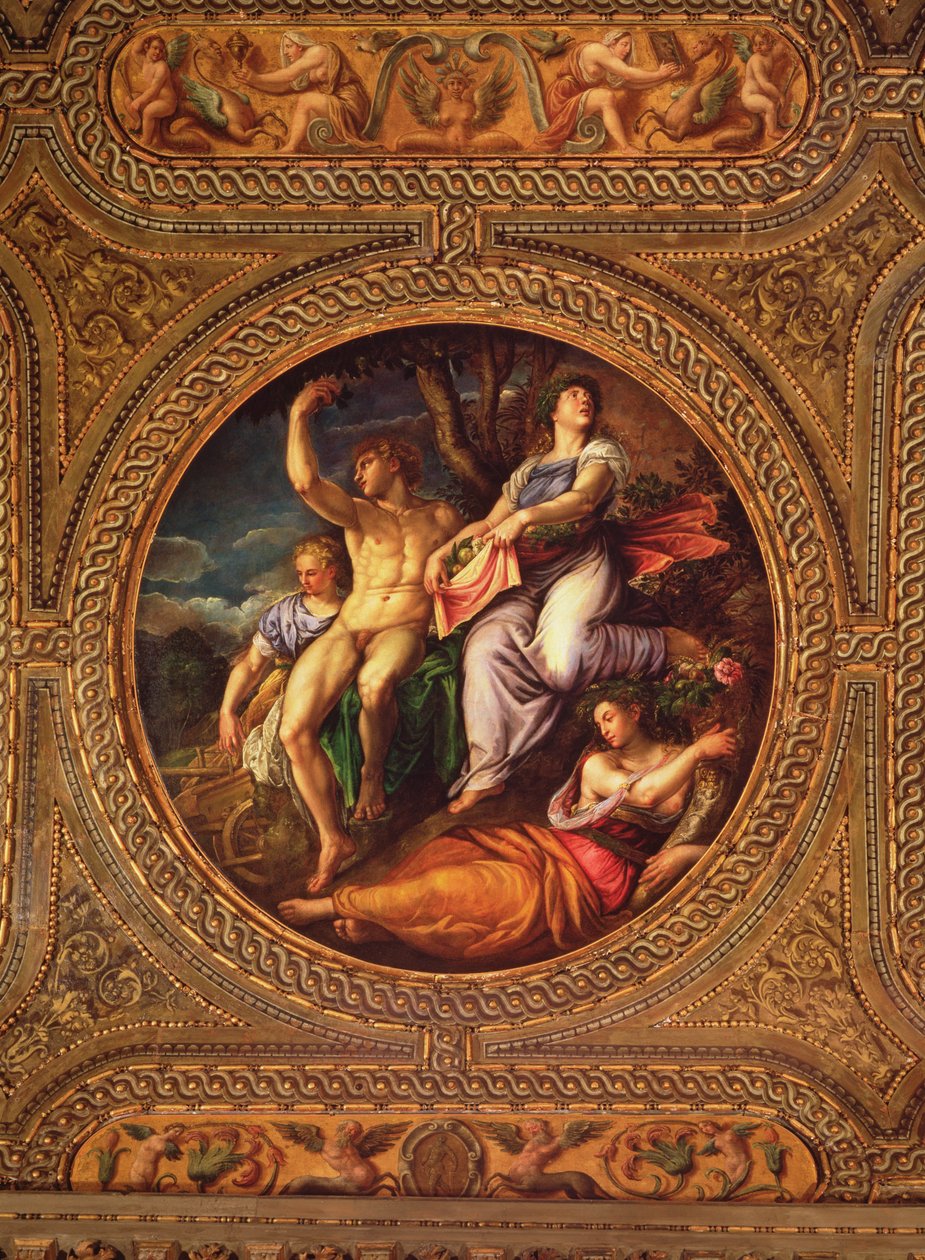Kütüphanenin tavanından Tarım, Pomona, Ceres ve Neptün by Battista Franco