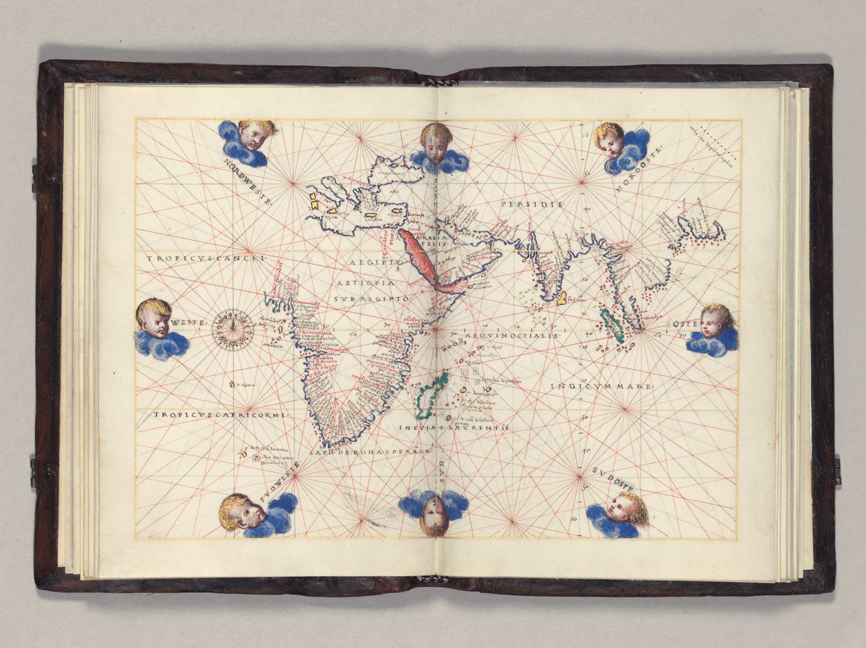 Fos. 11v-12r Tablo 3: Hint Okyanusu, dünyanın Portolan atlası, Venedik, c.1542-46 by Battista Agnese