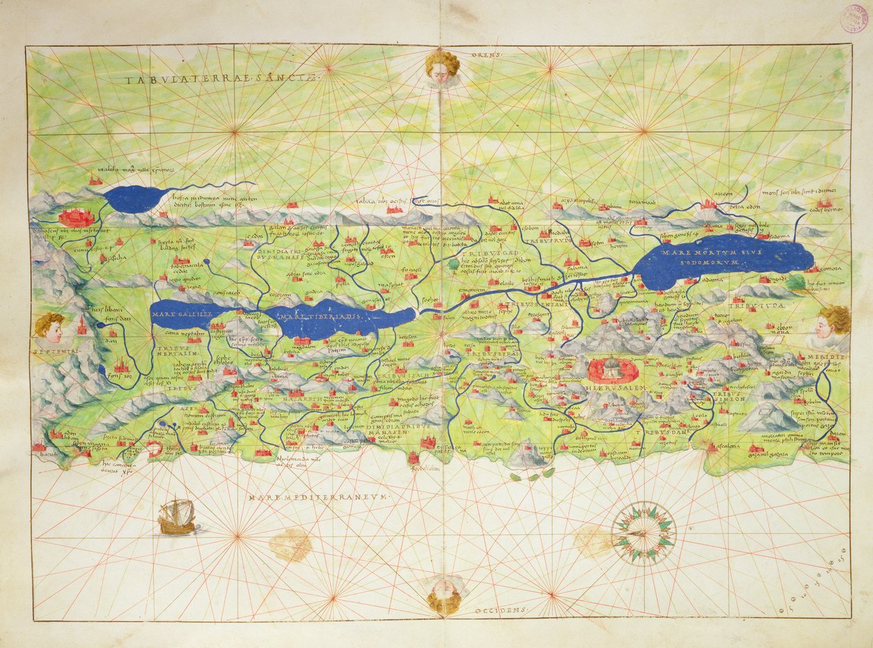 The Holy Land, bir Atlas of the World in 33 Maps, Venedik, 1 Eylül 1553 (parşömen üzerine mürekkep) (ayrıca bkz. 330965) by Battista Agnese