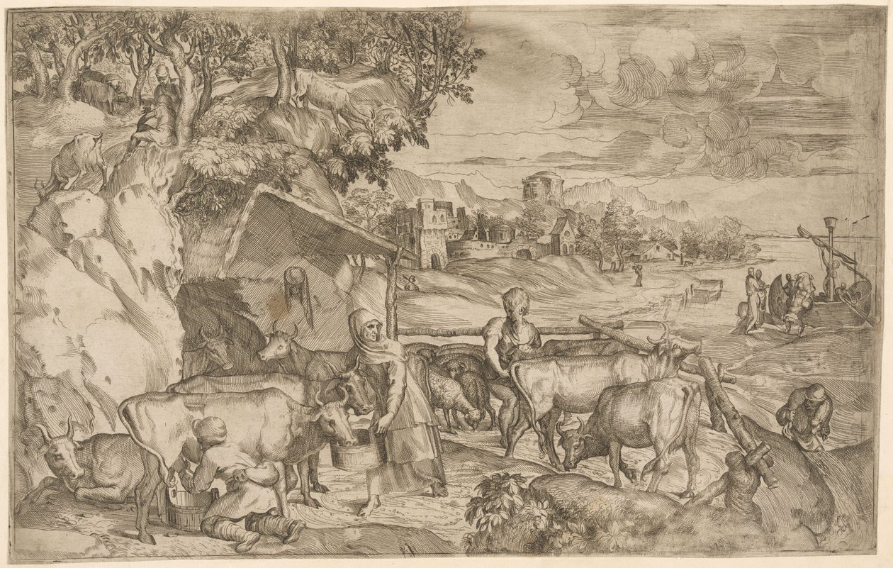 Sığır ile manzara by Battista Angolo del Moro