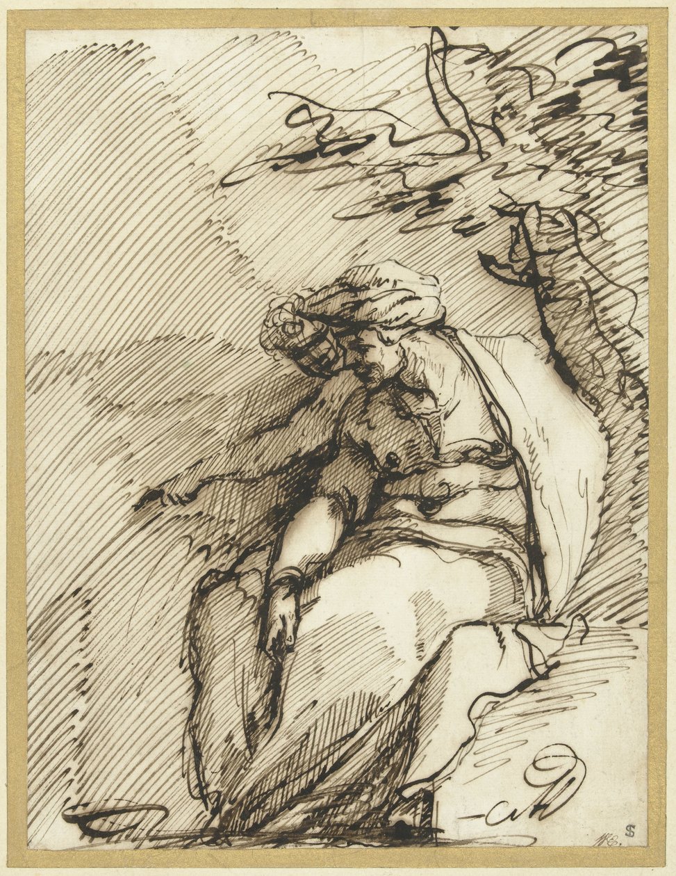 Bir ağacın altında bir dahi ile Sibylle by Battista Franco (possibly)