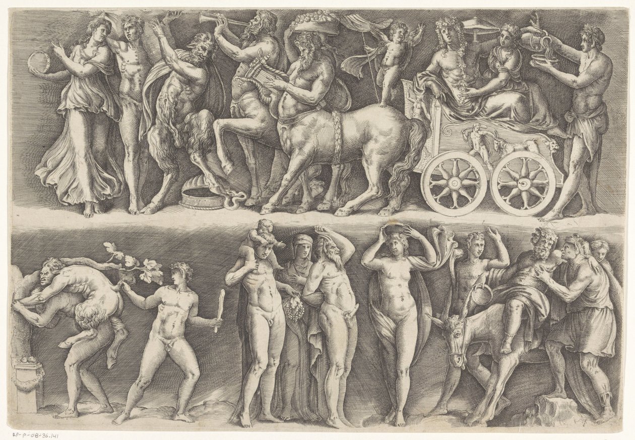 Bacchus ve Ariadne ile antik kabartma by Battista Franco