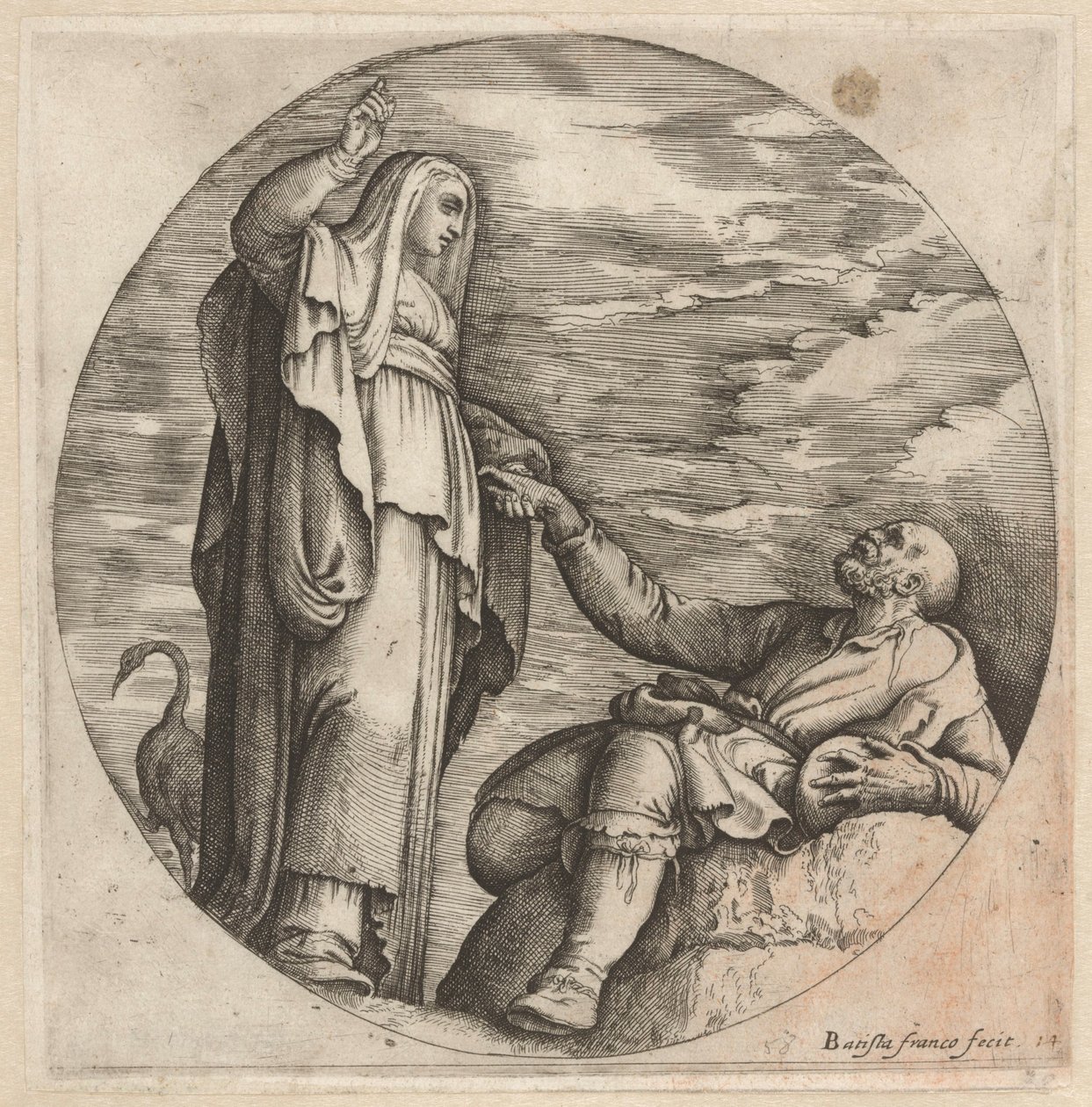 Din zavallı yaşlı bir adamı teselli eder by Battista Franco