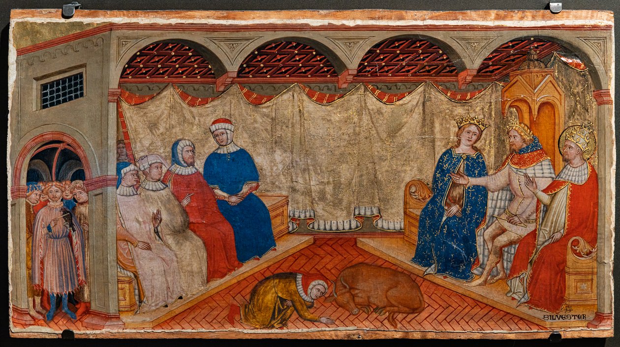 St. Sylvester'ın Costantine ve Helen'in huzurunda Roma hahamlarıyla tartışması (panelde mizaç) by Battista da Vicenza