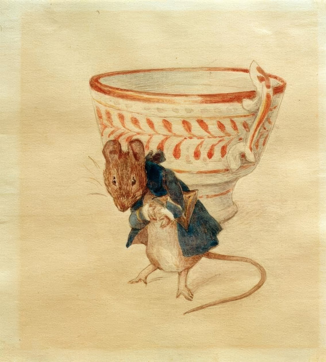 Bay Fare bir çay fincanının önünde eğiliyor by Beatrix Potter