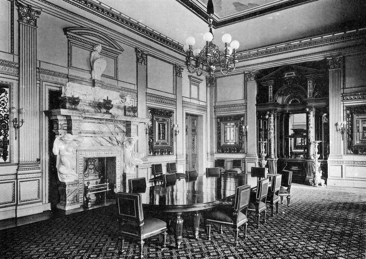 Yemek odası, Dorchester Evi, 1908. by Bedford Lemere and Company