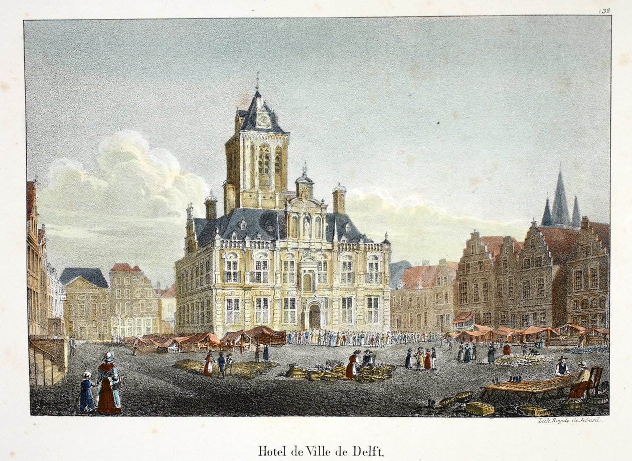 Hotel de Ville de Delft, 1895 dolayları (fotokrom) by Belgian School