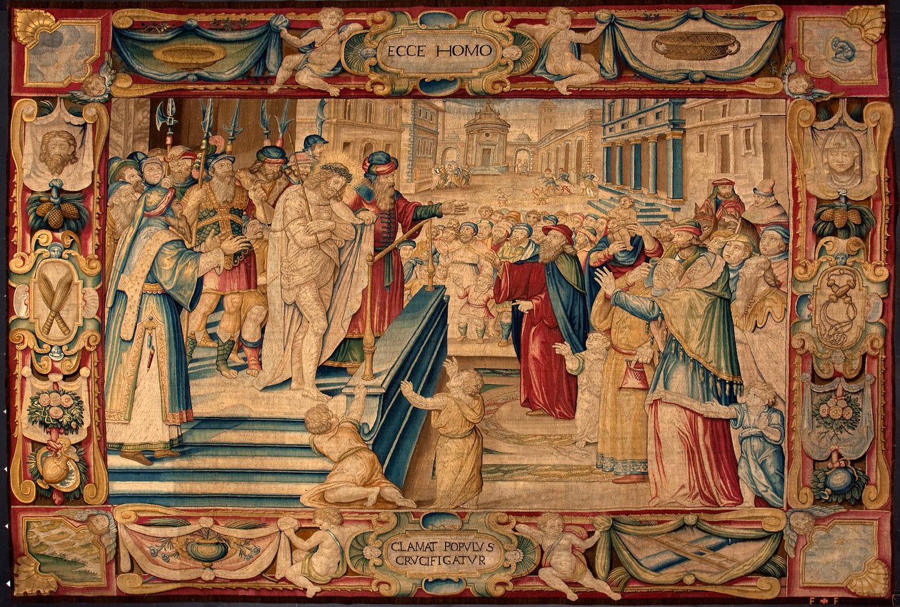 Mesih'in Tutkusu: İsa kalabalığa sunulur. Brüksel fabrikalarında yapılan goblen. 16. yüzyıl Genleri, Musei di Strada Nuova by Belgian School