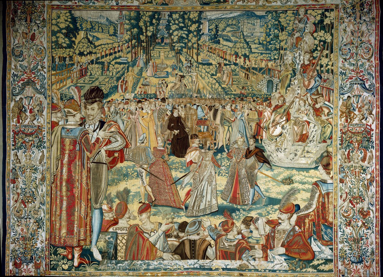 Tuileries bahçesinde Polonyalı büyükelçilerle Catherine de' Medici'nin temsili by Belgian School