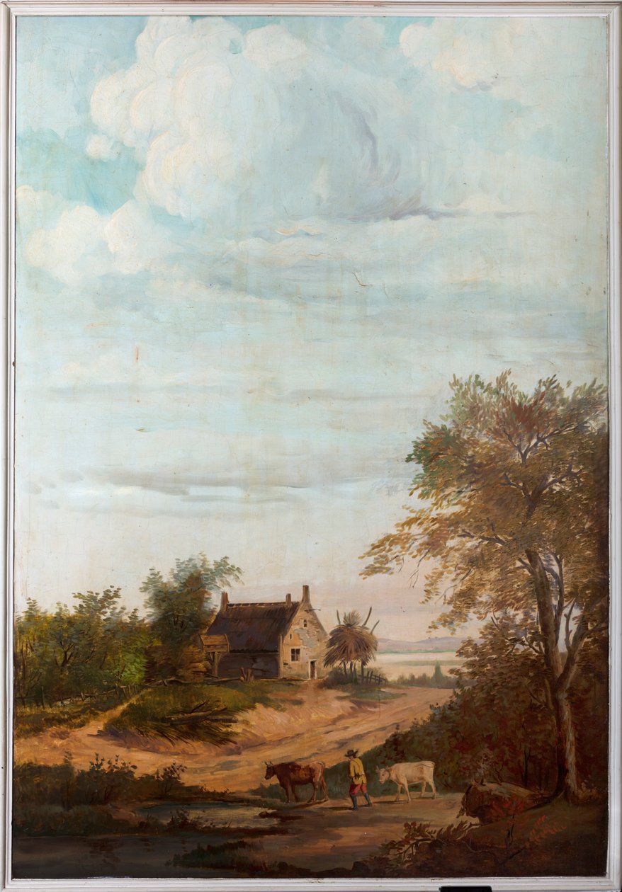 Arkadaki ikinci arka oda, toplantı odası, klasik tarzda kırsal sahneleri olan duvar resimleri, muhtemelen 1810 civarında, sahne 7 by Belgian School