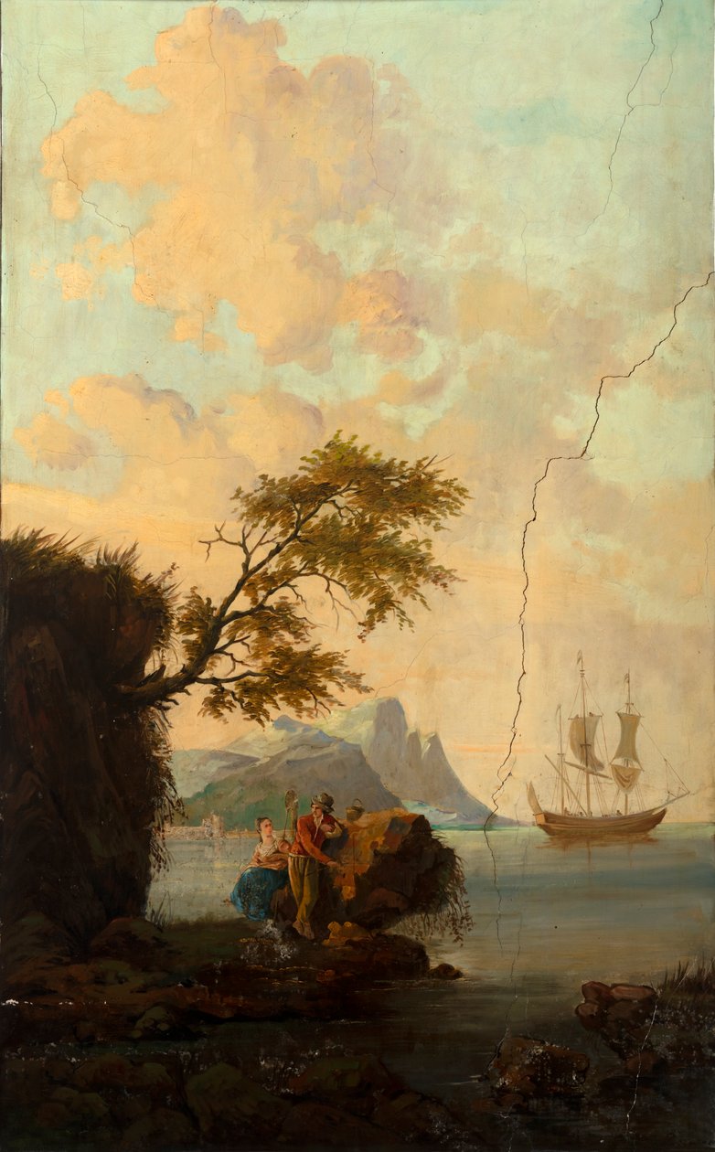 Arkadaki ikinci arka oda, toplantı odası, klasik tarzda kırsal sahneleri olan duvar resimleri, muhtemelen 1810 civarında, sahne 5 by Belgian School