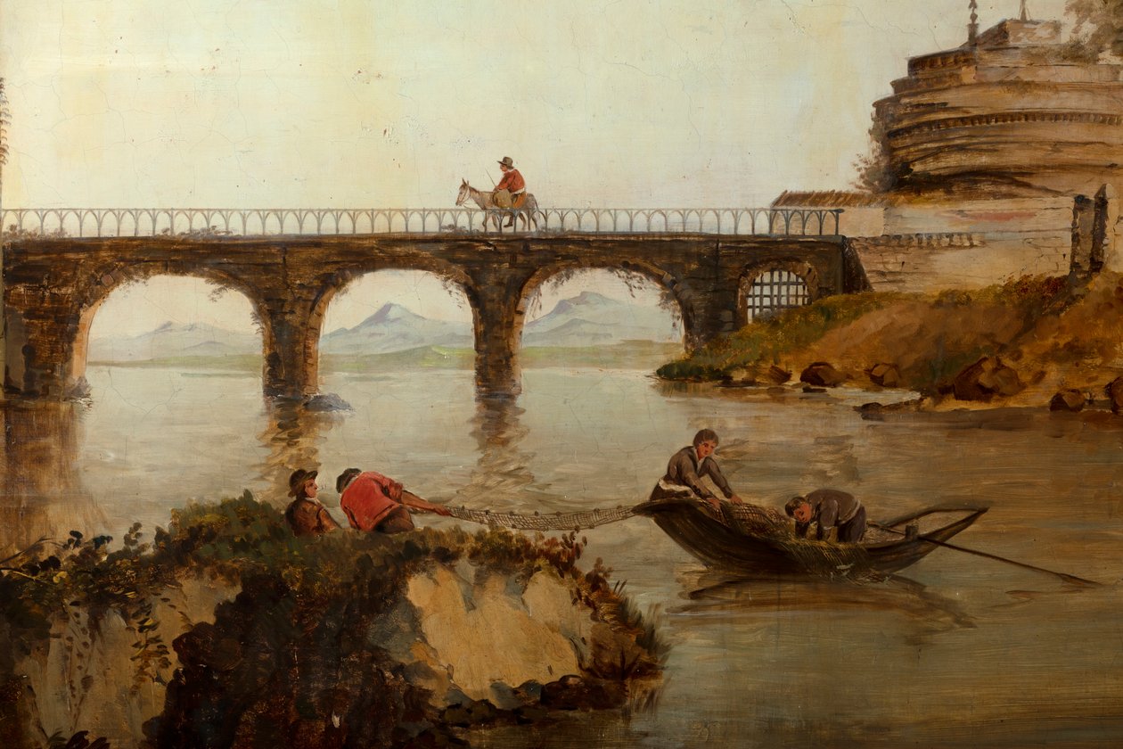 Arkadaki ikinci arka oda, toplantı odası, klasik tarzda kırsal sahneleri olan duvar resimleri, muhtemelen 1810 civarında, sahne 2 by Belgian School