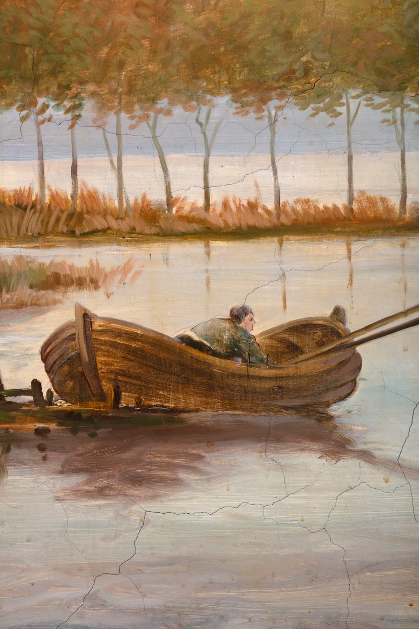 Arkadaki ikinci arka oda, toplantı odası, klasik tarzda kırsal sahneleri olan duvar resimleri, muhtemelen 1810 civarında, sahne 3 by Belgian School