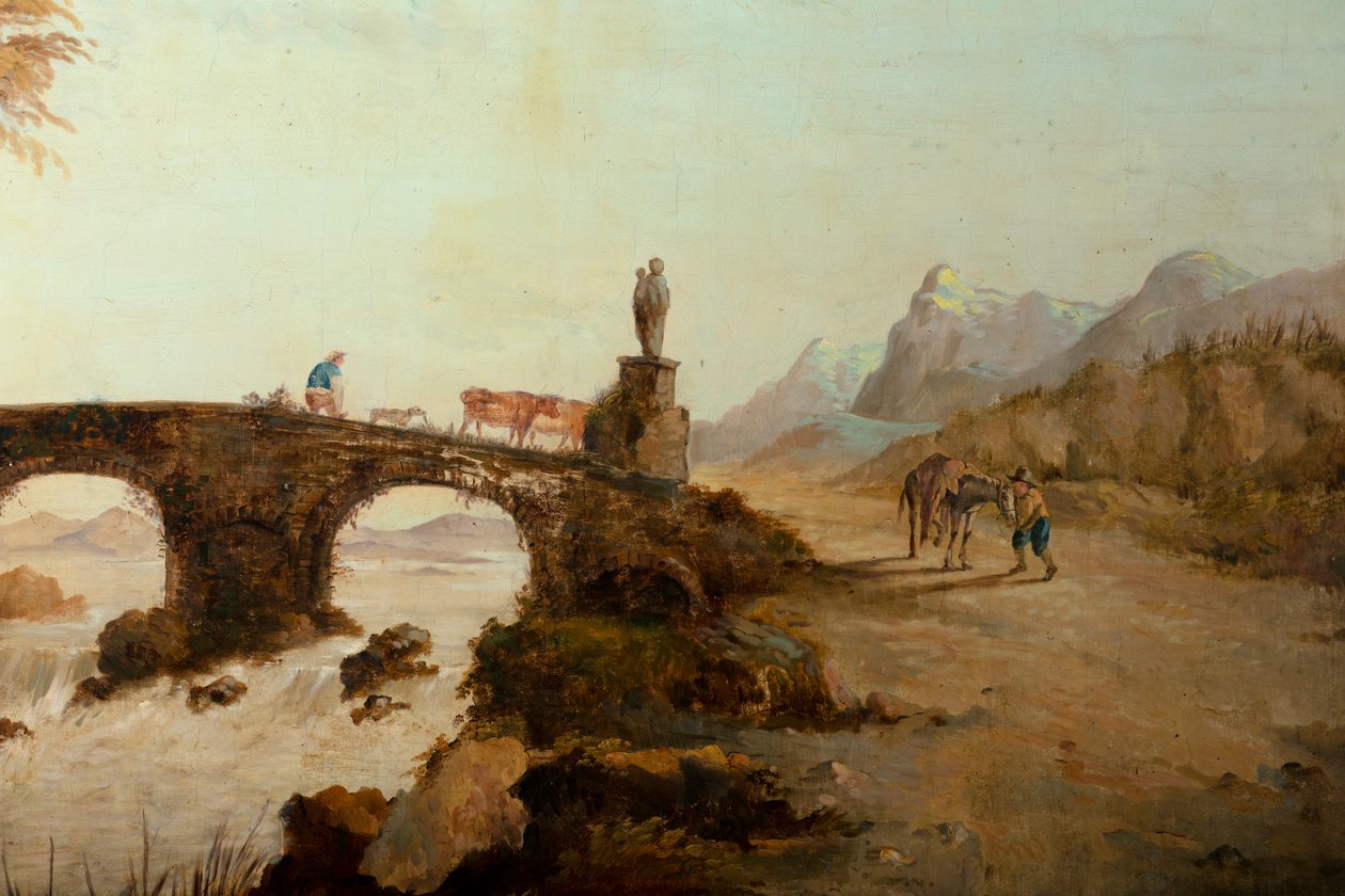 Arkadaki ikinci arka oda, toplantı odası, klasik tarzda kırsal sahneleri olan duvar resimleri, muhtemelen 1810 civarında, sahne 1 by Belgian School