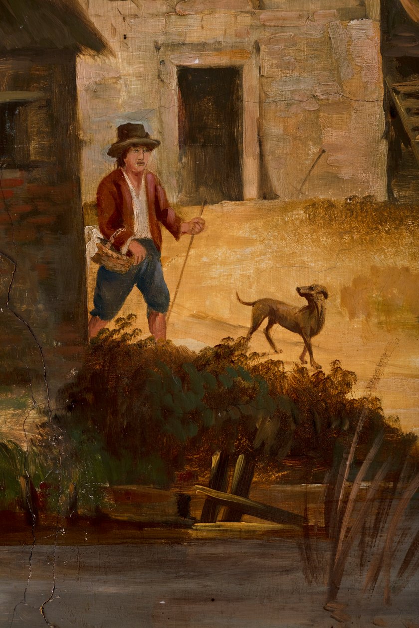 Arkadaki ikinci arka oda, toplantı odası, klasik tarzda kırsal sahneleri olan duvar resimleri, muhtemelen 1810 civarında, sahne 3 by Belgian School