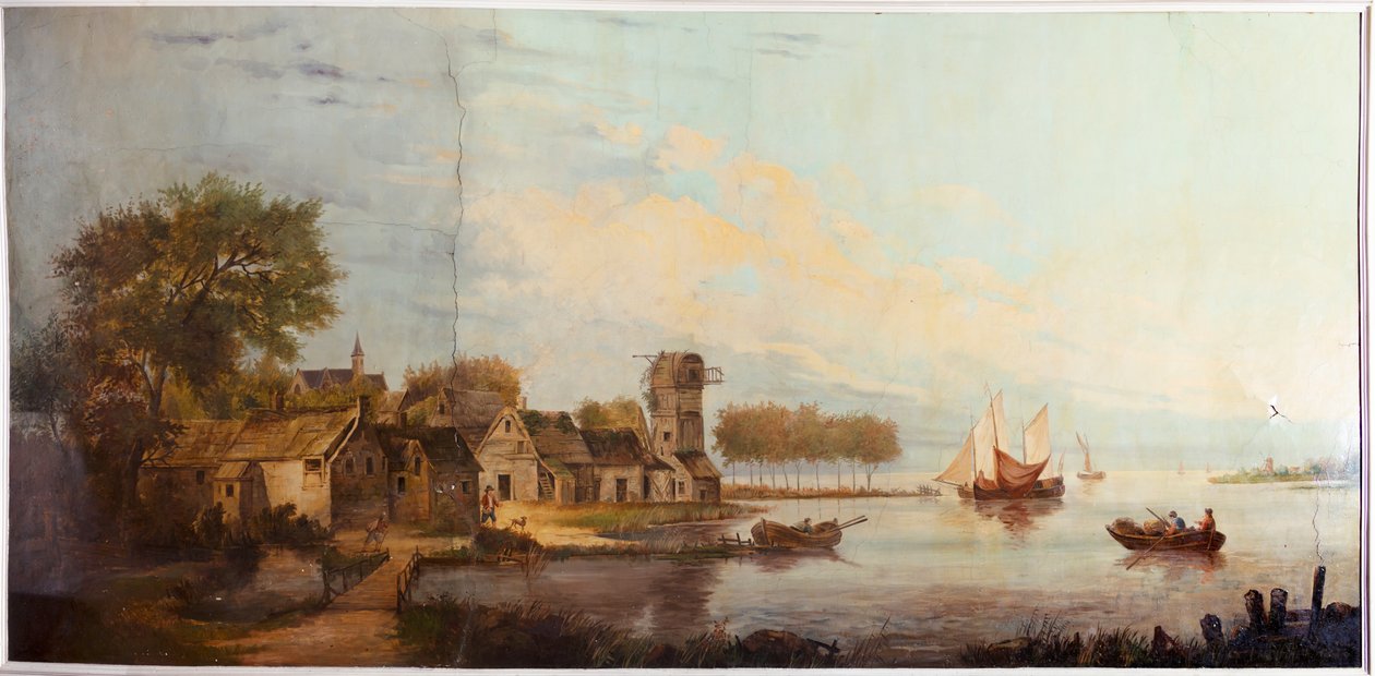 Arkadaki ikinci arka oda, toplantı odası, klasik tarzda kırsal sahneleri olan duvar resimleri, muhtemelen 1810'lardan, sahne 3 by Belgian School