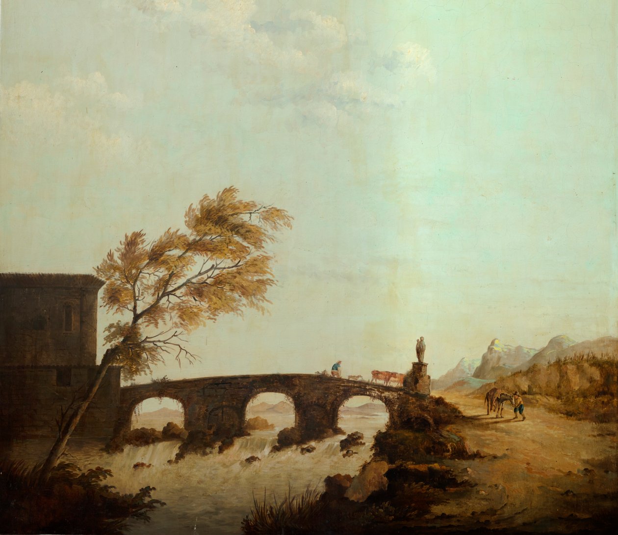 Arkadaki ikinci arka oda, toplantı odası, klasik tarzda kırsal sahneleri olan duvar resimleri, muhtemelen 1810 civarında, sahne 1 by Belgian School