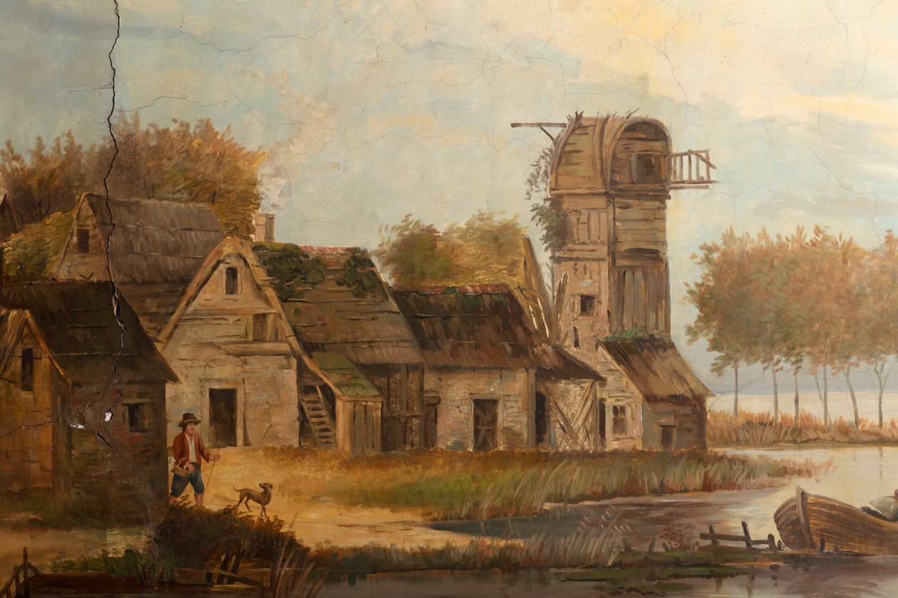 Arkadaki ikinci arka oda, toplantı odası, klasik tarzda kırsal sahneleri olan duvar resimleri, muhtemelen 1810'lardan, sahne 3 by Belgian School