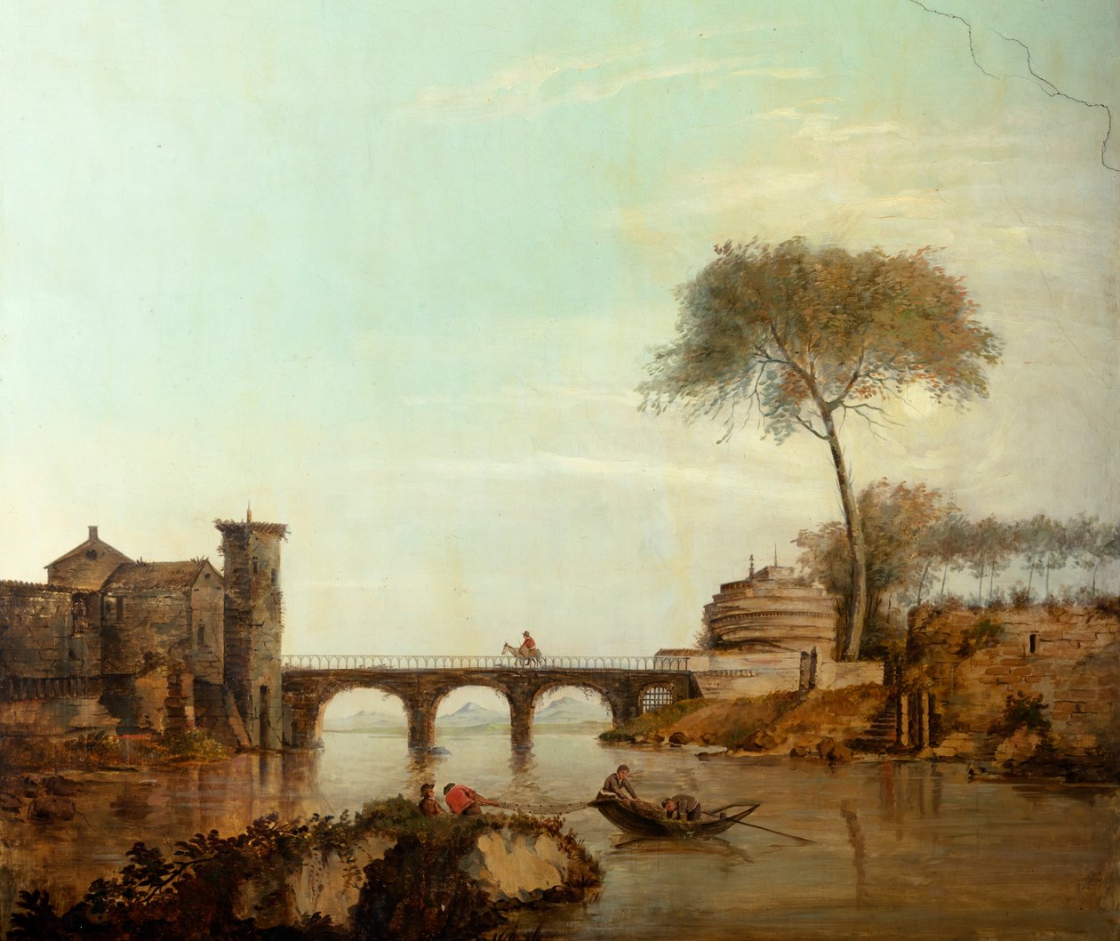 Arkadaki ikinci arka oda, toplantı odası, klasik tarzda kırsal sahneleri olan duvar resimleri, muhtemelen 1810 civarında, sahne 2 by Belgian School