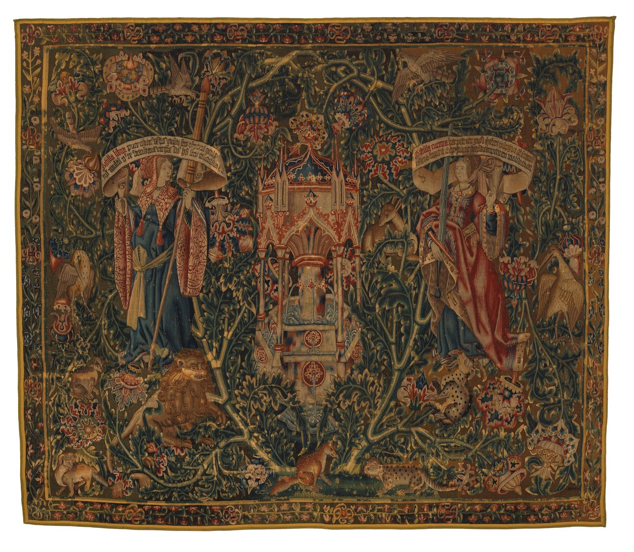 Goblen, Sibylla Libya ve Europa (46.134 ila 46.139'dan oluşan altı Sibyl setinden biri) 'Rothamsted Goblenleri' olarak adlandırılır, Flanders, Tournai veya Brüksel, Belçika'da yapılmıştır, c.1530 (yün) by Belgian School