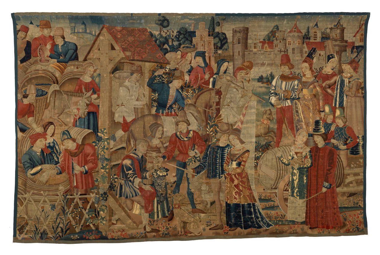 Tournai'den Vintagers'ı tasvir eden duvar halısı, 1460-70 dolayları (yün) by Belgian School