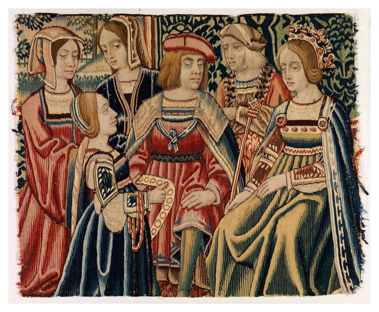 Louis XII'nin Brüksel'den Anne of Brittany ile Evliliğini tasvir eden duvar halısı parçası by Belgian School