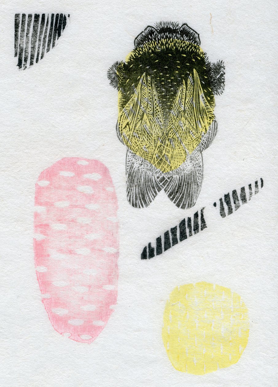 Atomic Bumblebee, 2013 (watercolour and oil on washi) by Bella Larsson